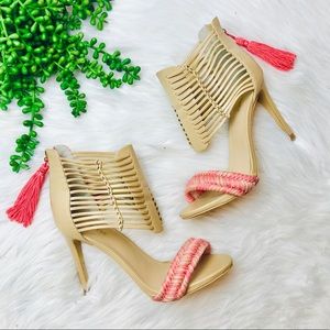 Express•Back Zipper tassel neón and beige Heels